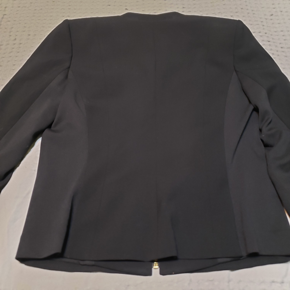 Calvin Klein Black Collarless Zip-Front Blazer Jacket with Gold Hardware Size 10 - Picture 9 of 12